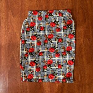 Floral and Houndstooth Pencil Skirt